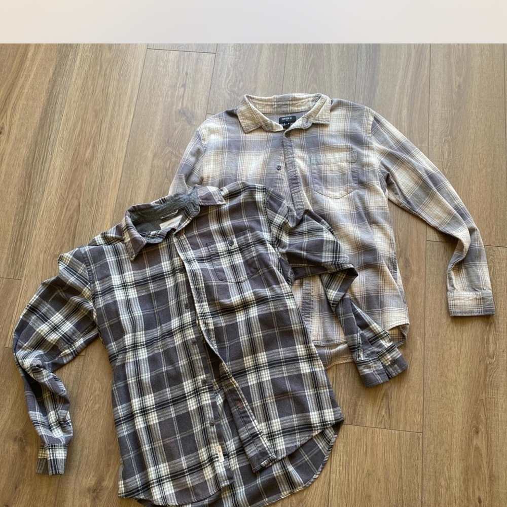 Forever 21 Men's Plaid Shirts - Black and Cream